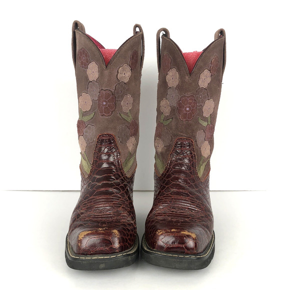 ARIAT Suede Snake Floral Boots Women's Sz 8B Maroon Purple Cowgirl Square 16263 - Picture 4 of 10